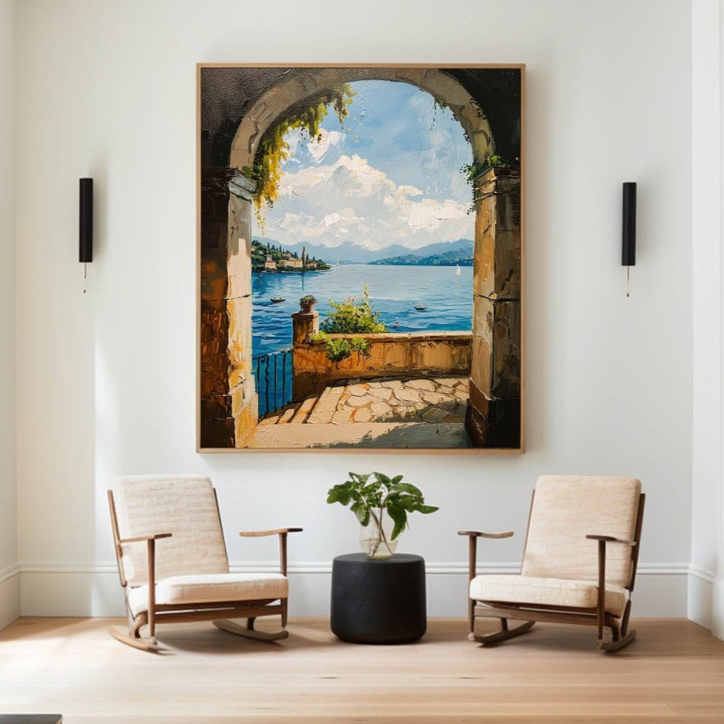 Modern Lake View Oil Painting Textured Wall Art, Beautiful Lake View Impressionistic Painting