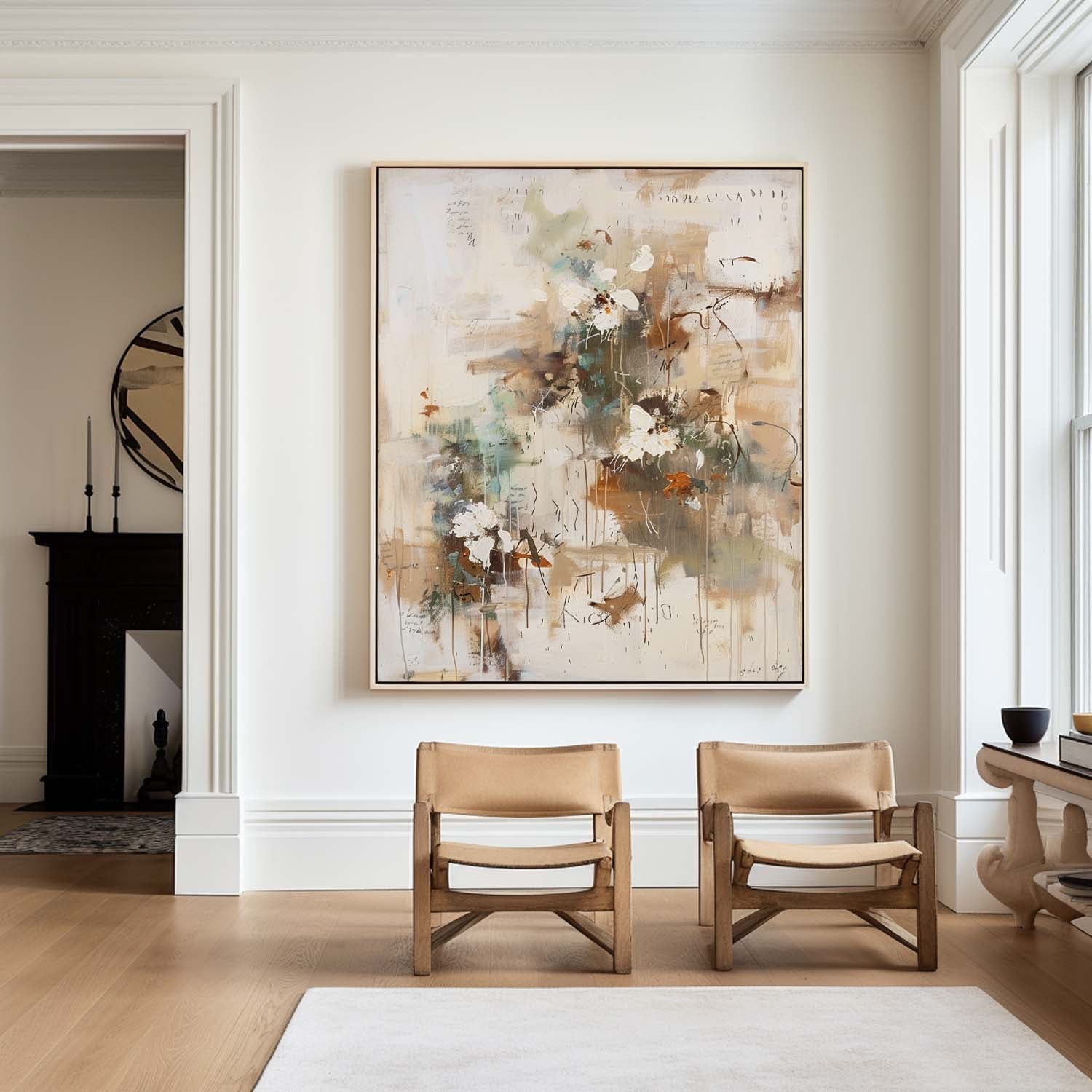 Large Wabi-sabi Beige Canvas Art Beige Minimalist Acrylic Painting Handmade Canvas Art For Sale
