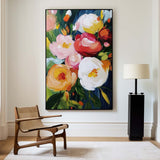 Modern Colorful Flowers Painting Bauhaus Wall Art Rich Textured Flowers Artworks Canvas Art for Livingroom