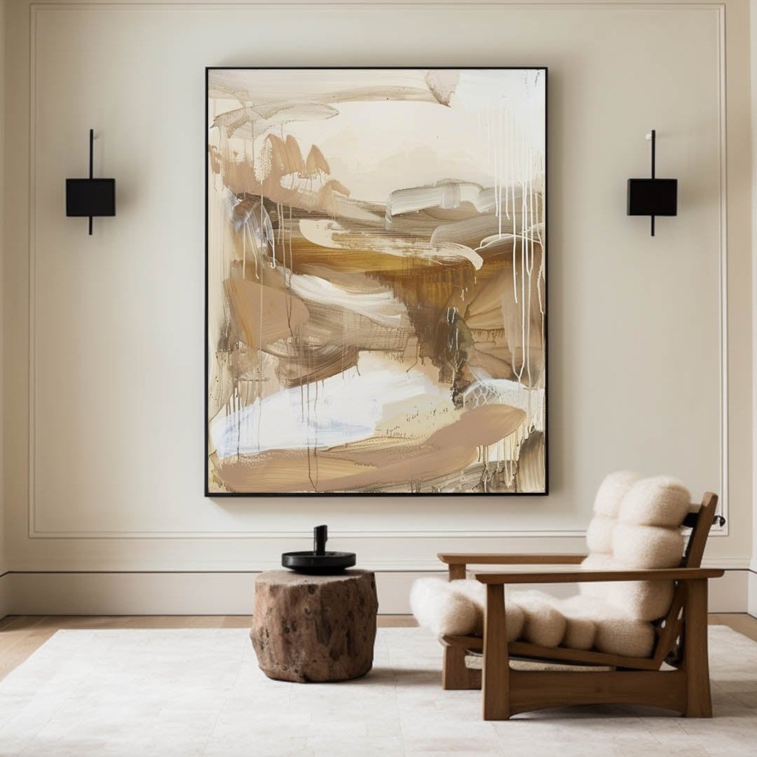 Contemporary Creamy White Minimalist Wall Art Beige Wall Art Large Neutral Minimalist Painting
