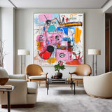 Modern Colorful Graffiti Paintings Basquiat Painting Square Handmade Wall Art For Sale