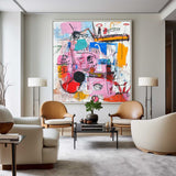 Modern Colorful Graffiti Paintings Basquiat Painting Square Handmade Wall Art For Sale