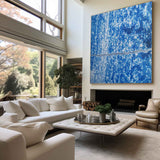 Large Blue Pollock Wall Art Bauhaus Painting Square Abstract Wall Art Original Canvas Art For Sale