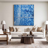 Large Blue Pollock Wall Art Bauhaus Painting Square Abstract Wall Art Original Canvas Art For Sale