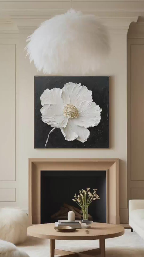 3D White Flower Abstract Painting Minimalist Abstract Art On Canvas Modern Flower Painting Painting For livingroom