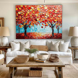 Modern Colorful Textured Painting Large Red Tree Art Painting Minimalist Plaster Wall Art For Sale