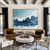 Navy Blue Ocean Wave Painting Rich Plaster Textured Wall Art Blue Ocean Painting Lvingroom Wall Art