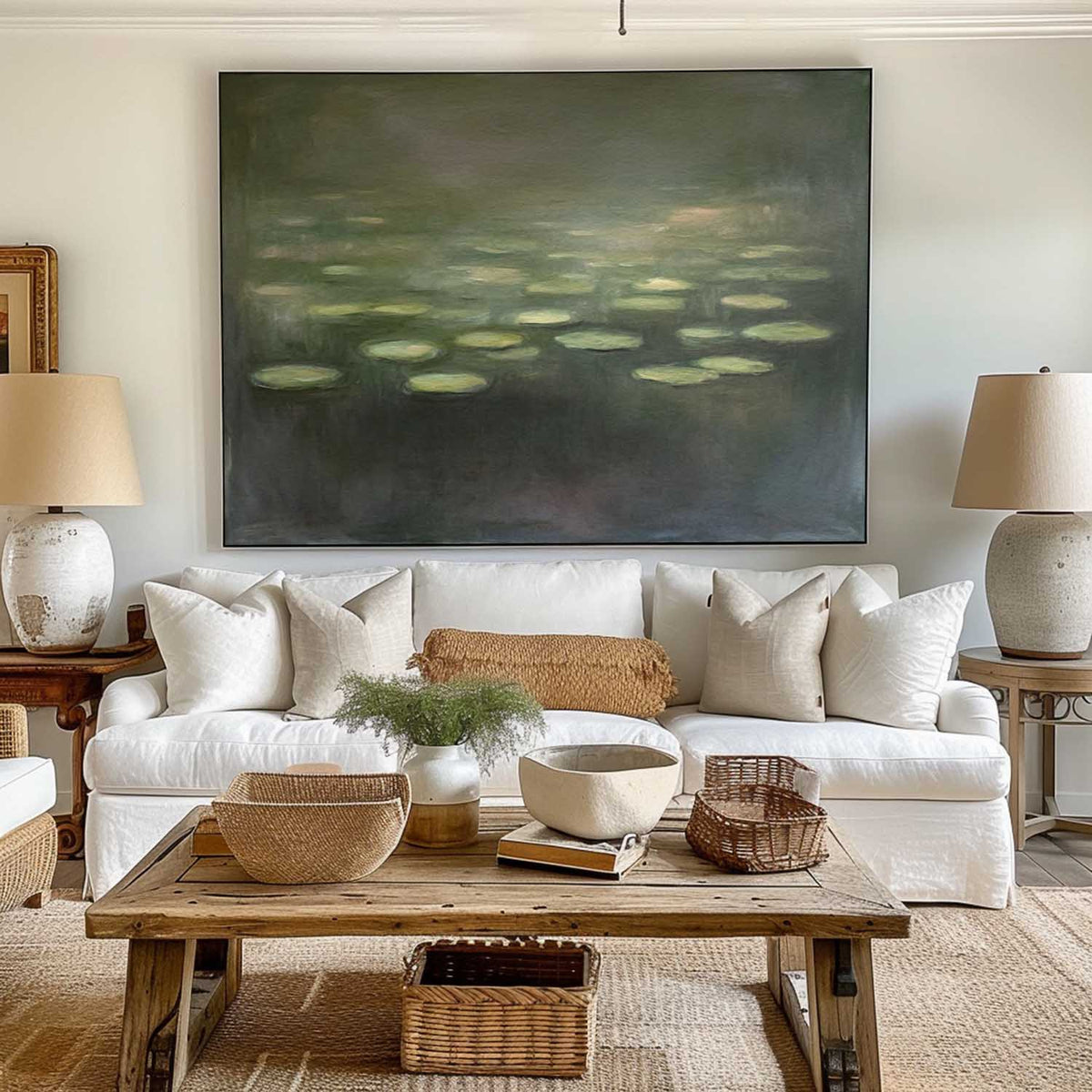 Modern Green Pond Water Green Handmade Wall Art Large Minimalist Wall Art Green Wall Decor