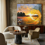 Large Sunset And Ocean Canvas Art Wave Painting On Canvas Huge Ocean Modern Art For Living Room Decor