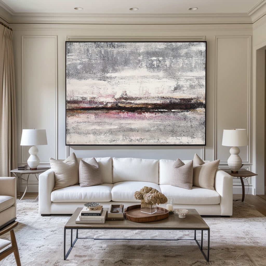 Large Grey Abstract Canvas Wall Art Abstract Beach Painting Modern Abstract Painting