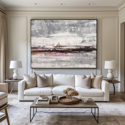 Large Grey Abstract Canvas Wall Art Abstract Beach Painting Modern Abstract Painting