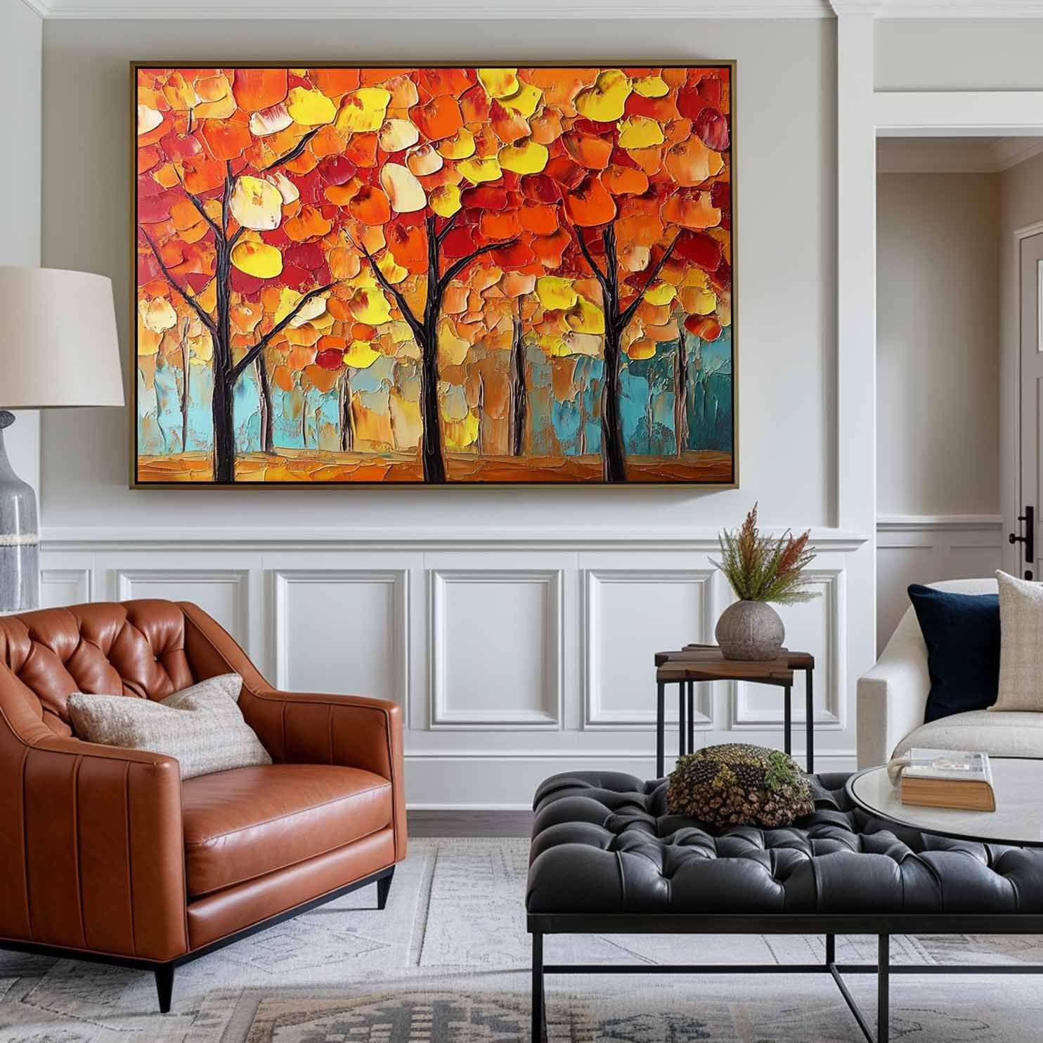Modern Red Textured Painting Red Trees Painting Handmade Wall Art Minimalist Plaster Wall Art Wall Decor