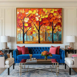 Modern Red Textured Painting Red Trees Painting Handmade Wall Art Minimalist Plaster Wall Art Wall Decor