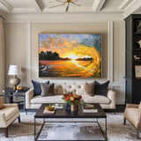 Large Sunset And Ocean Canvas Art Wave Painting On Canvas Huge Ocean Modern Art For Living Room Decor