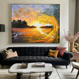 Large Sunset And Ocean Canvas Art Wave Painting On Canvas Huge Ocean Modern Art For Living Room Decor