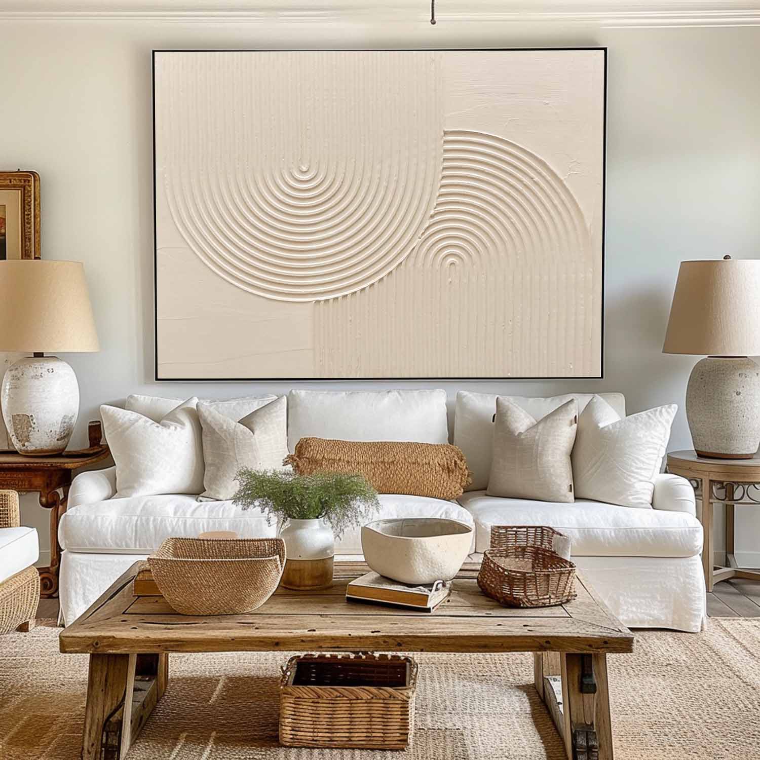 Modern Heavy Textured Hoizontal Painting Beige Abstract Wall Art Minimalist Acrylic Abstract Painting For Livingroom