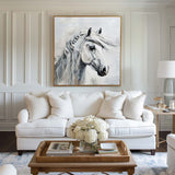 Large White Horse Portrait Wall Art Horse Oil Canvas Art Extra Large White Horse Wall Art For Sale