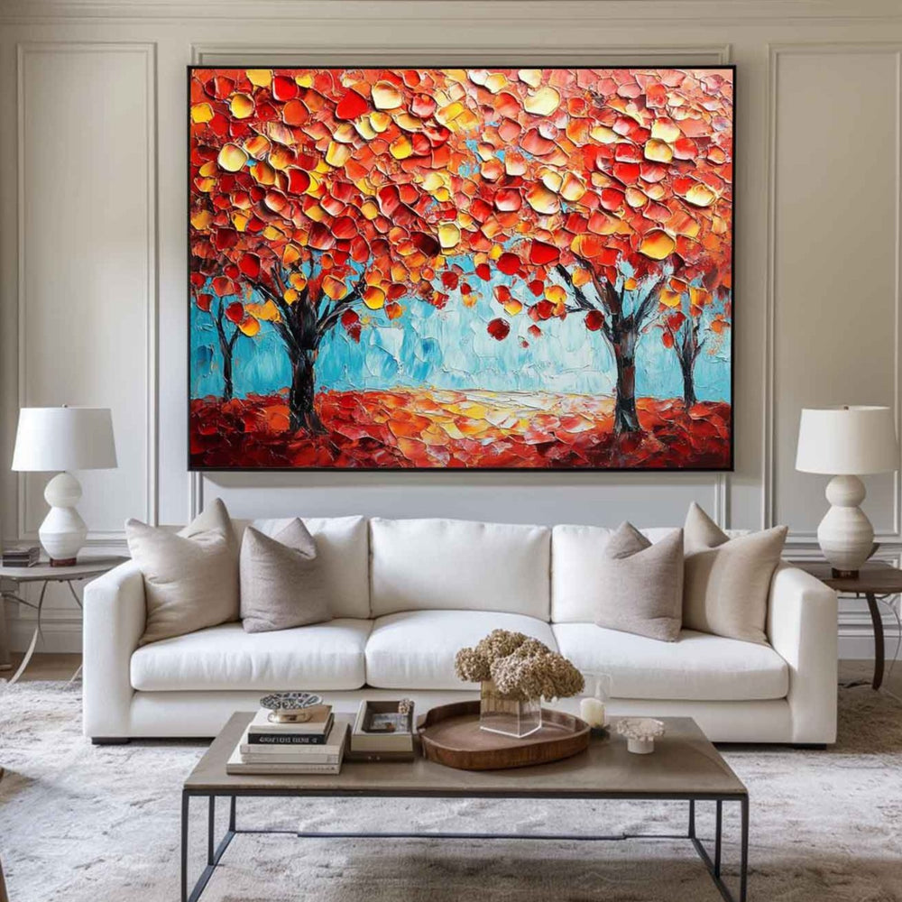 Modern Colorful Textured Painting Large Red Tree Art Painting Minimalist Plaster Wall Art For Sale