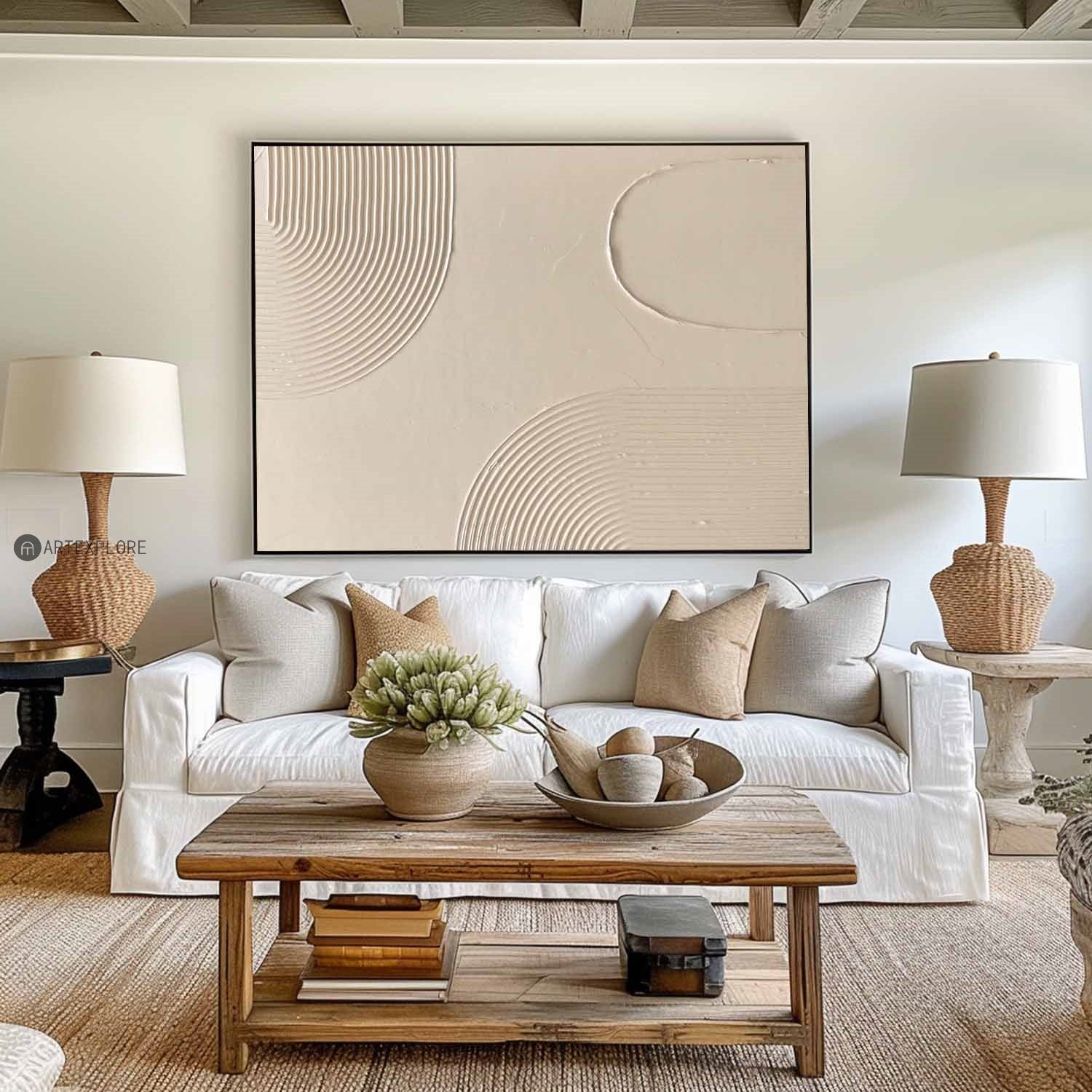 Large Beige Textured Canvas Wall Art,Beige Rich Textured Painting Acrylic ,Original Beige Oil Painting