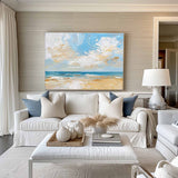 Abstract Blue Beach Canvas Wall Art Original Seascape Acrylic Painting Contemporary Ocean Art