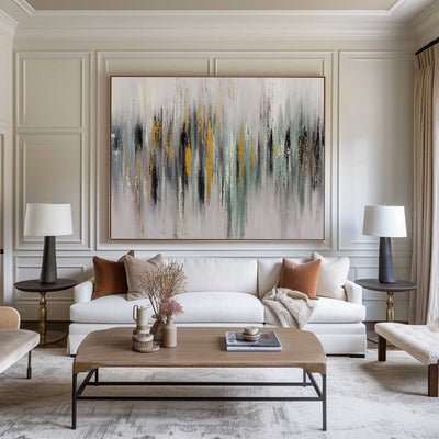 Modern Gray Gold Foil Abstract Decor Painting Canvas Wall Art Minimalist Painting Living Room Sofa Art Painting