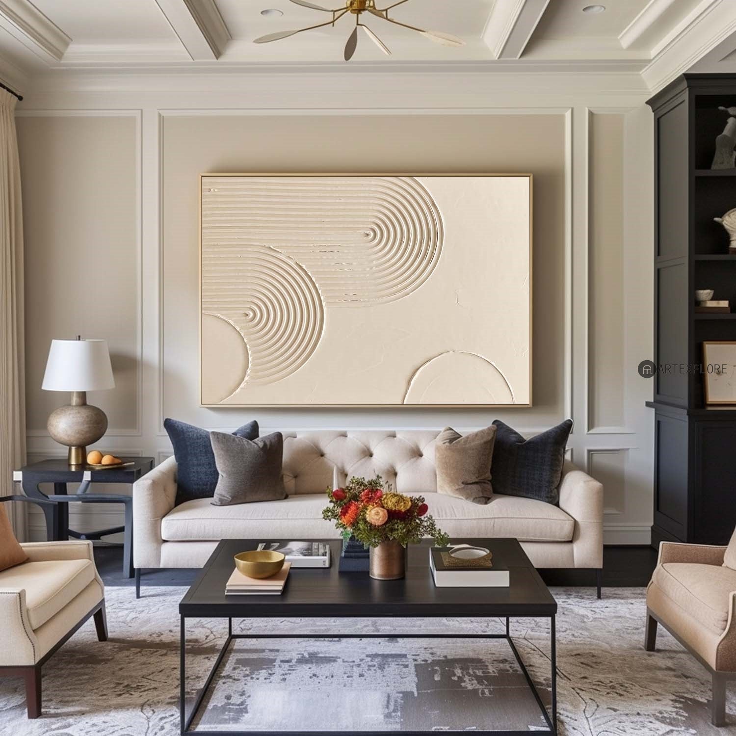 Luxury Rich Beige Textured Painting Beige Abstract Art Minimalist Wall Art Mid Century Acrylic Abstract Painting Decorations