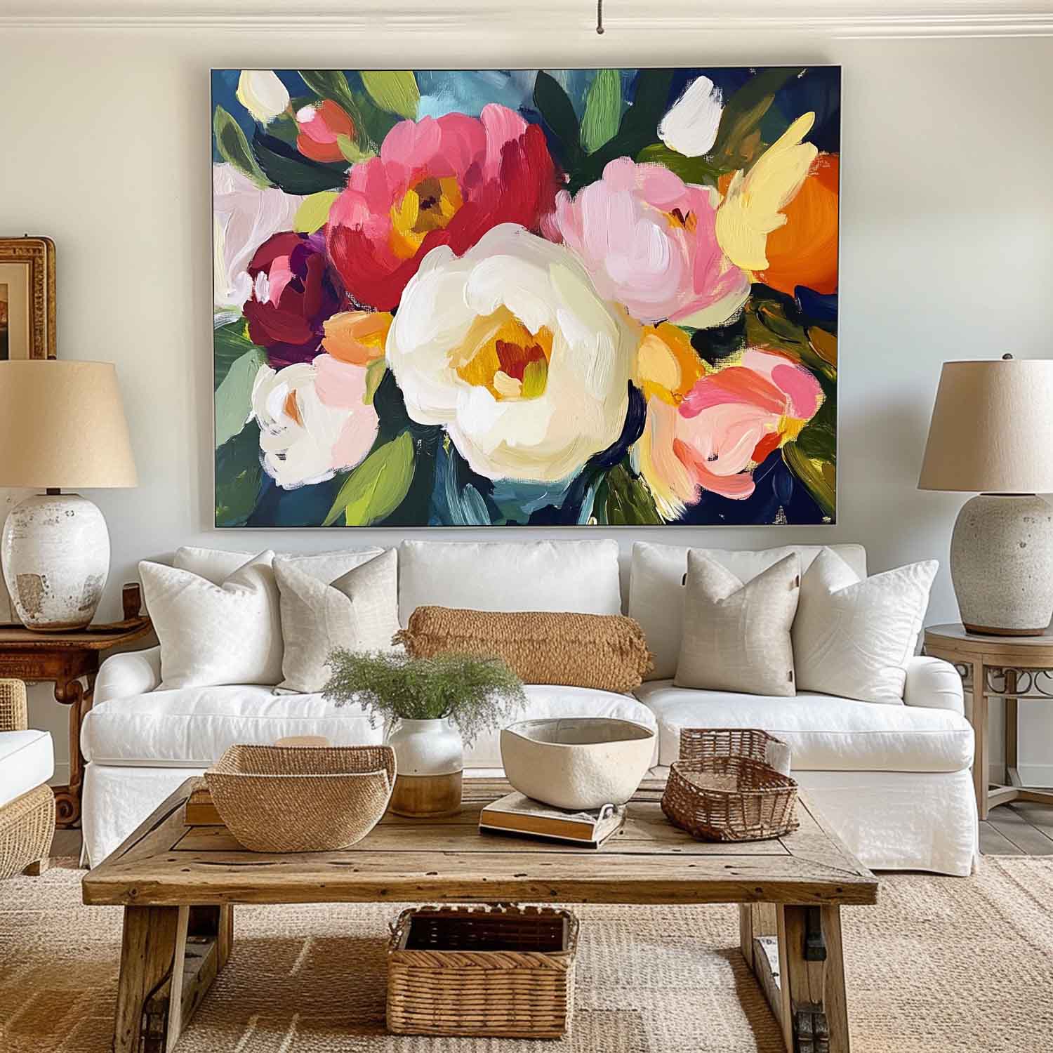 Colorful Flowers Textured Painting Flowers Painting Handmade Wall Art Minimalist Flowers Canvas Art