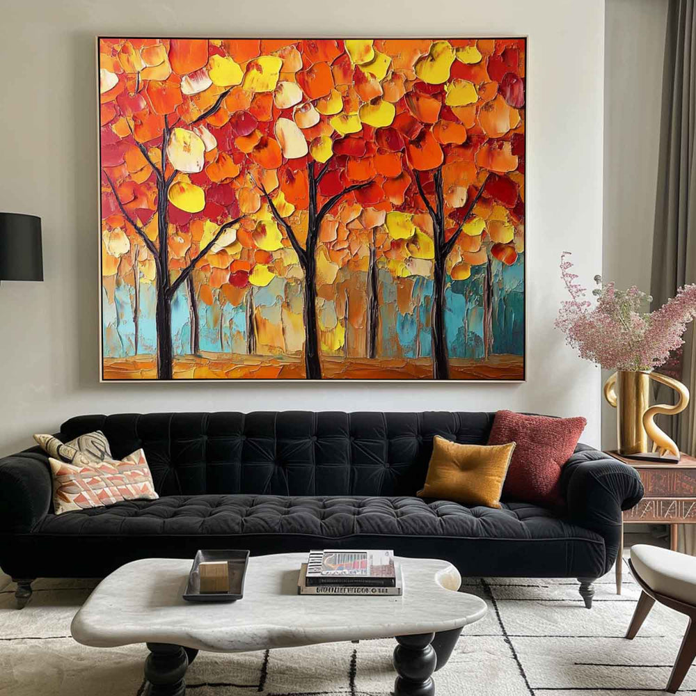 Modern Red Textured Painting Red Trees Painting Handmade Wall Art Minimalist Plaster Wall Art Wall Decor
