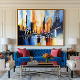 Large abstract night city painting cityscape wall art