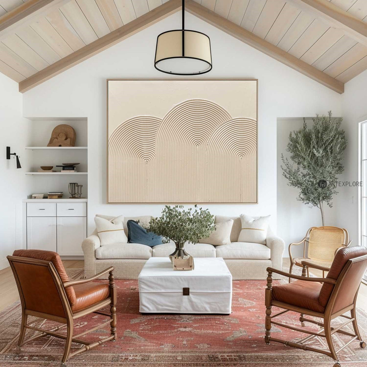 Beige Rich Textured Painting Modern Abstract Art, Minimalist Beige Monochromatic Art Artworks, Large Custom Acrylic Canvas Paintings