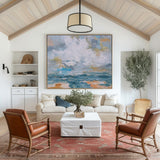 Large Abstract Ocean Canvas Painting Acrylic Oversized Horizontal Wall Art