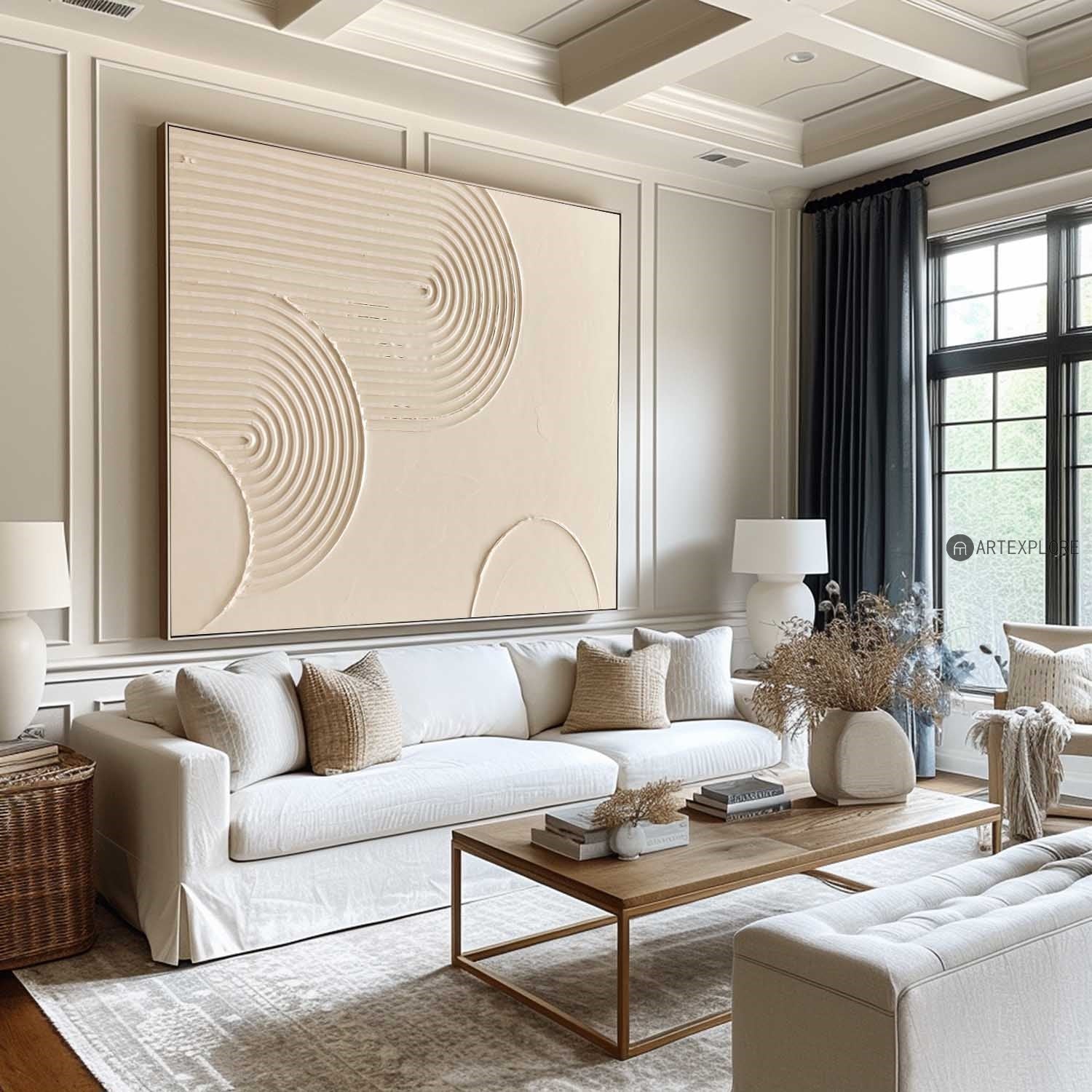 Luxury Rich Beige Textured Painting Beige Abstract Art Minimalist Wall Art Mid Century Acrylic Abstract Painting Decorations