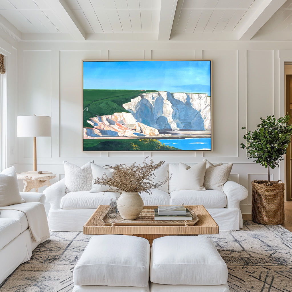 White Cliff Horizontal Oil Painting For Wall Landscape Art Seaside Art on Canvas Large Apartment Decor