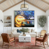 Sunset And Ocean Acrylic Painting Large Ocean Canvas Art Ocean Wave Art For Living Room Wall Art