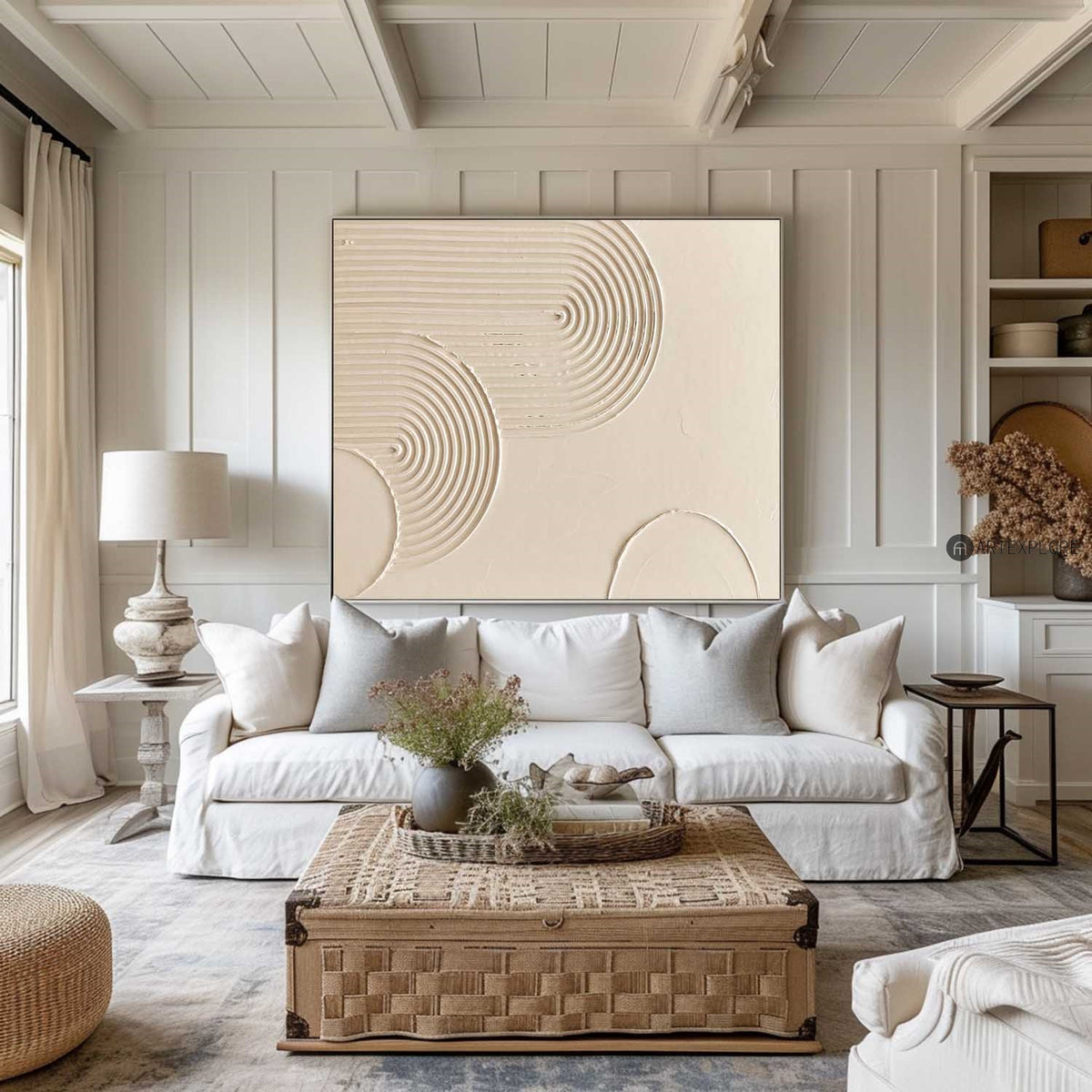 Luxury Rich Beige Textured Painting Beige Abstract Art Minimalist Wall Art Mid Century Acrylic Abstract Painting Decorations