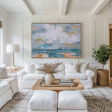 Large Abstract Ocean Canvas Painting Acrylic Oversized Horizontal Wall Art