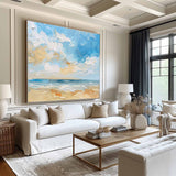 3d Abstract Blue Seascape modern art Original Oil Seascape Paintings Minimalist Ocean Apartment Decor