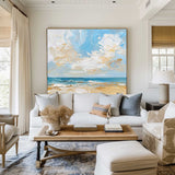 Abstract Blue Beach Canvas Wall Art Original Seascape Acrylic Painting Contemporary Ocean Art
