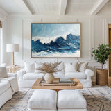 Navy Blue Ocean Wave Painting Rich Plaster Textured Wall Art Blue Ocean Painting Lvingroom Wall Art