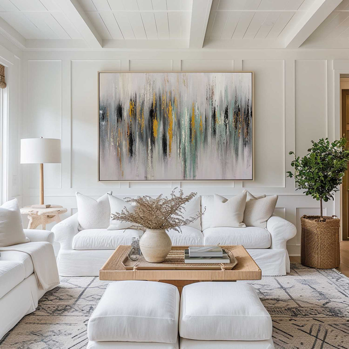 Modern Gray Gold Foil Abstract Decor Painting Canvas Wall Art Minimalist Painting Living Room Sofa Art Painting