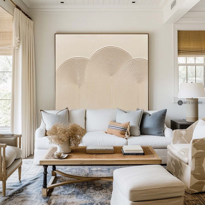 Beige Rich Textured Painting Modern Abstract Art, Minimalist Beige Monochromatic Art Artworks, Large Custom Acrylic Canvas Paintings