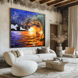 Big Sunset And Wave Landscape Acrylic Painting On Canvas Large Sunset Canvas Art Huge Ocean Wave Art For Living Room Decor