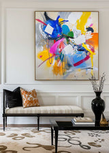 Colorful Bauhaus Painting Square Abstract Bauhaus Wall Art Rich Textured Canvas Art For Livingroom