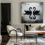 Abstract Original Black Swan on Canvas Painting Large Canvas Art Minimalist Plaster Art Wall Decor