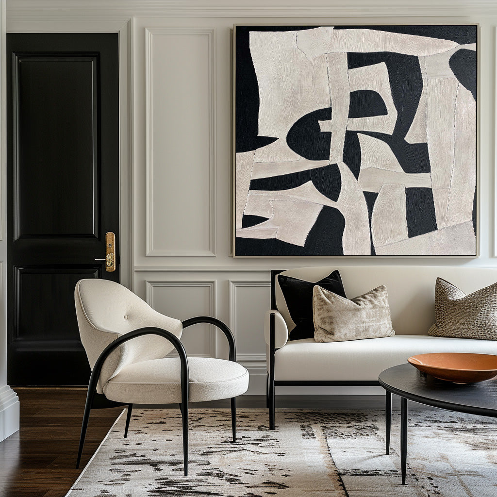 Modern Abstract Art Black And White Canvas Art Painting Minimalist Canvas Wall Art | Artexplore