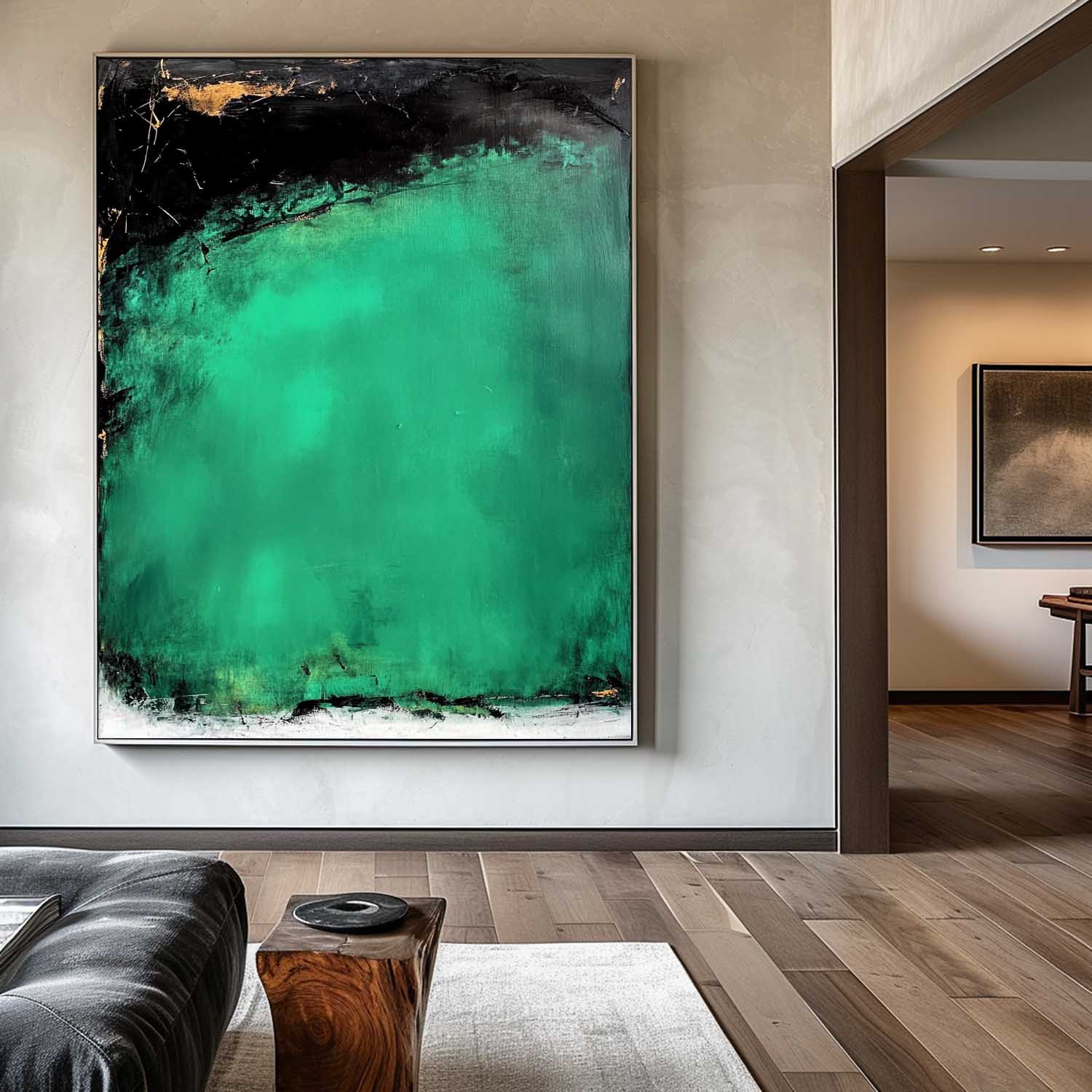 Wabi-sabi Green Wall Art Large Framed Green Painting Green Vertical Painting For Living Room