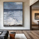 Beach Canvas Art Large Coastal Wall Art Contemporary Seascape Paintings Vertical Ocean Wave Art