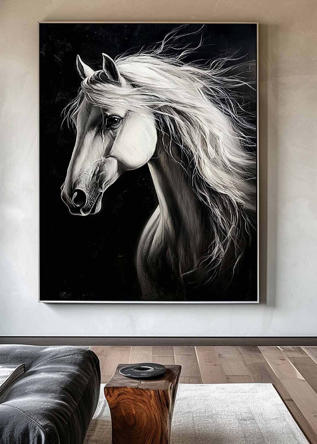 White Horse Oil Painting Modern Horse Portrait Art Painting Steed Painting Horse Art For Wall Decor