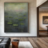 Green Lotus Pond Art Painting Lage Abstract Impressionist Paintings Vertical Artworks for Livingroom
