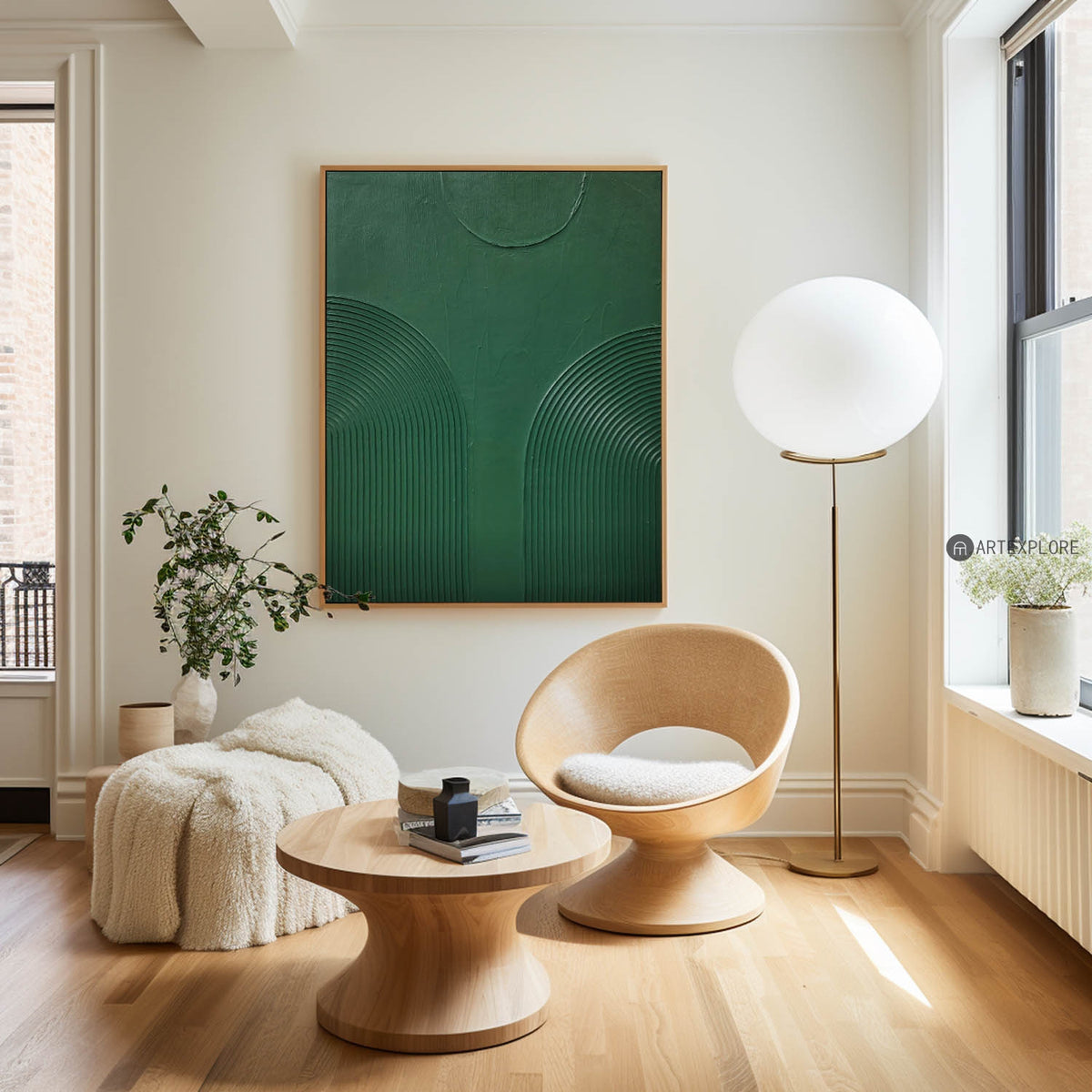 Original Pure Green Acrylic Canvas Art, Modern 3D Green Wall Art Decor,Abstract Green Art For Sale